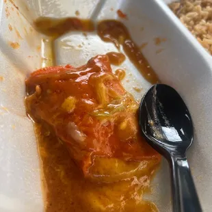 Cheese enchilada. Don&apos;t expect the mexican one, But is fine. It reminded me of chili beans.