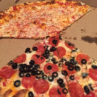 Half plain, half pepperoni and olives. Glad I remembered to snap a pic before we ate it all!
