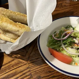 Bread basket and side salad