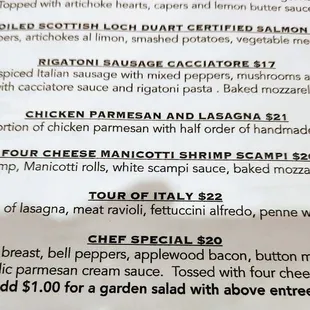 the menu for the restaurant
