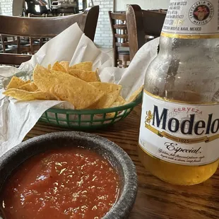 Chips, salsa and ice cold beer