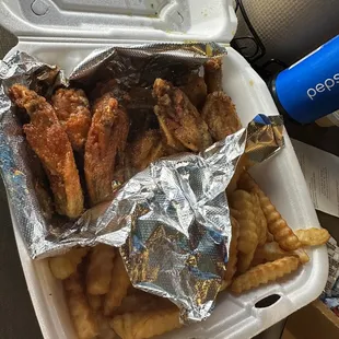 10 piece Wings with Fries (half mild and half lemon pepper)