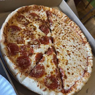 Large half pepperoni and half cheese