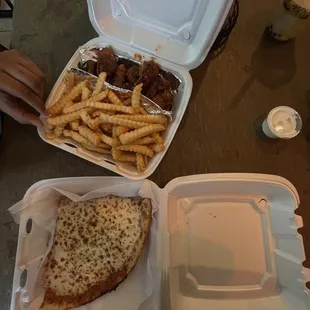 a pizza and french fries