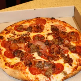 Delicious meat lovers pizza