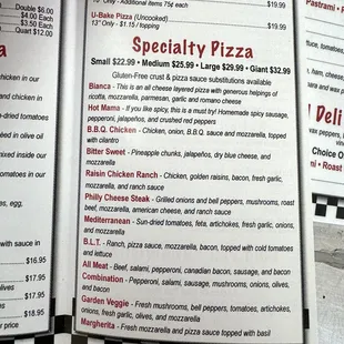 A clearer image of the Specialty Pizza menu