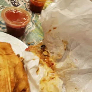 Calzone stuck to paper