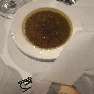 Garlic oil vinegar dip.