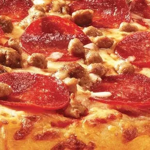 a pepperoni and sausage pizza