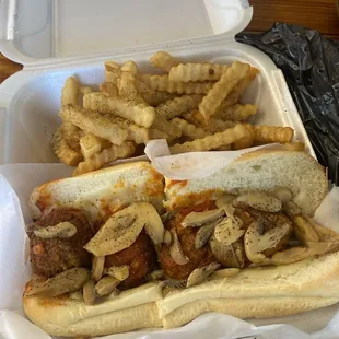 Meatball sub and fries
