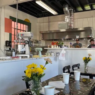 a kitchen and dining area