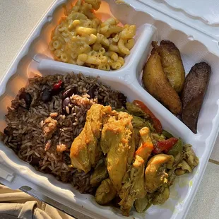 #1 Curry Chicken Plate with Mac &amp; Cheese and Plantains