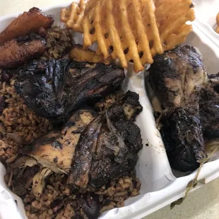#2 Jerk Chicken Plate with the waffle fries