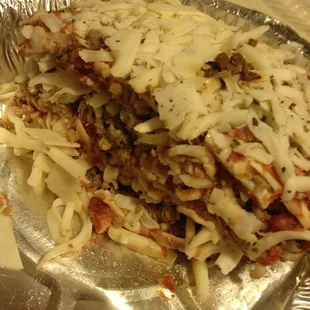 Solo portion of lasagna ready for baking