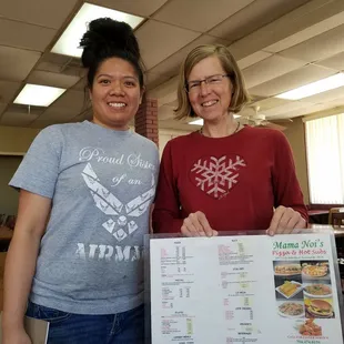 Lots of variety on the menu: huge full page front and back.  Our waitress was a sweetheart.