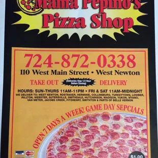 Mama Pepinos West Newton Menu Front