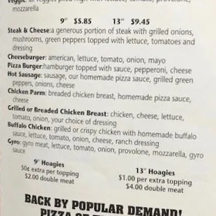 a menu for a sandwich
