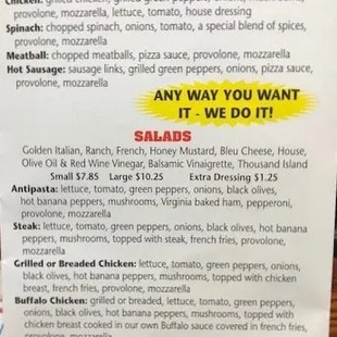a menu for a restaurant