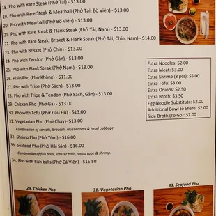 Pho menu
