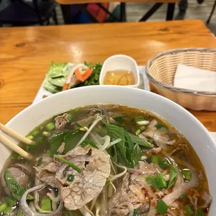 Rare beef and flank steak pho