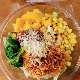 pasta, corn, and vegetables