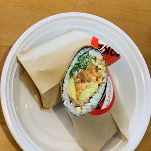 Salmon,crab meat sushi burrito