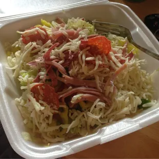 2/3 to 3/4 of the chef salad without olives. Tastes just like an italian sub without the bun!