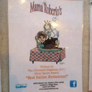 a poster for the cleveland magazine 2011 best italian restaurant