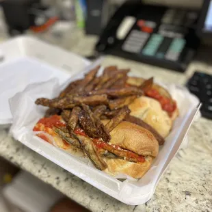 Eggplant Parmigiana Hero with Italian fries