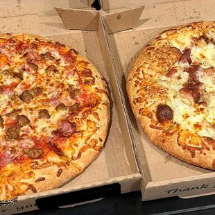 Meatzzaria and Chicken Bacon Ranch pizzas.
