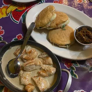 @chicken piallard and @venezuelan arepas