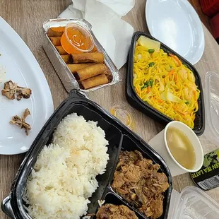 Lumpia, Mama Rosa's Noodles, Adobo, Sisig, soup