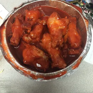 Would you like some wings with your sauce? Tastes more like sweet &amp; sour than barbecue. The meat itself is tasteless.