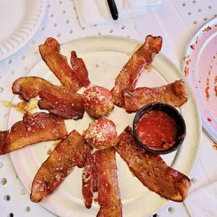 Ohhhh there's the candied bacon you've gotta try it! Meatballs all I can say is I want more