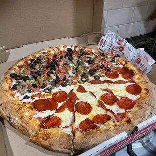 Half pepperoni, half vegetarian