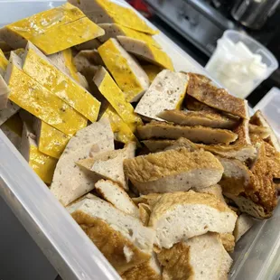 Cha ca hap (steamed fish cake) and cha ca chien (fried fish cake)