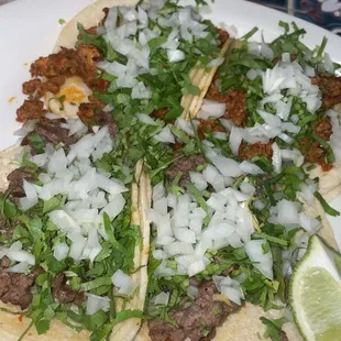 Carne asade &amp; chorizo tacos!