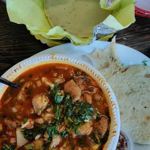 Menudo and homemade corn tortillas