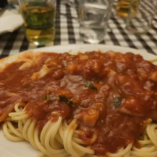 Spaghetti with shrimp