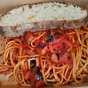 Spaghetti Eggplant Arrabiata ($10.25)