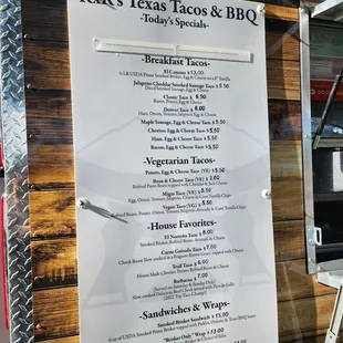 Menu. How are you going to charge $13 for a taco. It&apos;s not a burrito people. It&apos;s one slice of brisket.