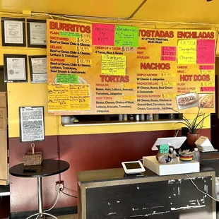 a menu on the wall