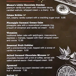 Dessert Menu as of 2/6/24