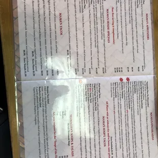 a menu on a table
