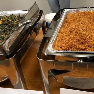 Nigerian spinach with protein and jolof rice