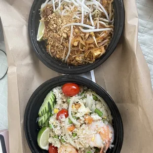 two plates of food on a table