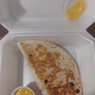 Chicken quesadilla with warm queso!