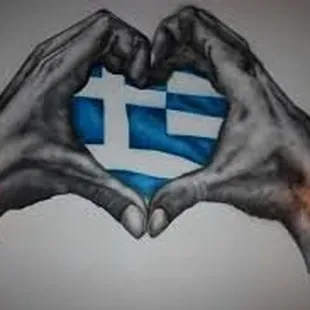 two hands making a heart with the flag of greece