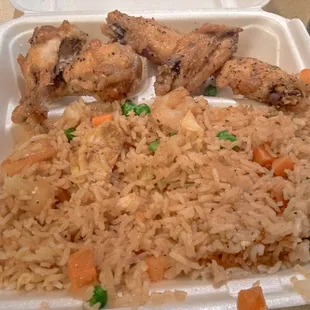 5 wings and shrimp fried rice combo.. I was hungry and hit a wing!!