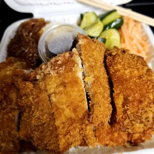 Dinner@Mama Woo&apos;s BBQ; 5/19/2024.Holy Moly, my Chicken Katsu plate was Super Overloaded! Made my own plate &amp; put da rest in da Refrig again!